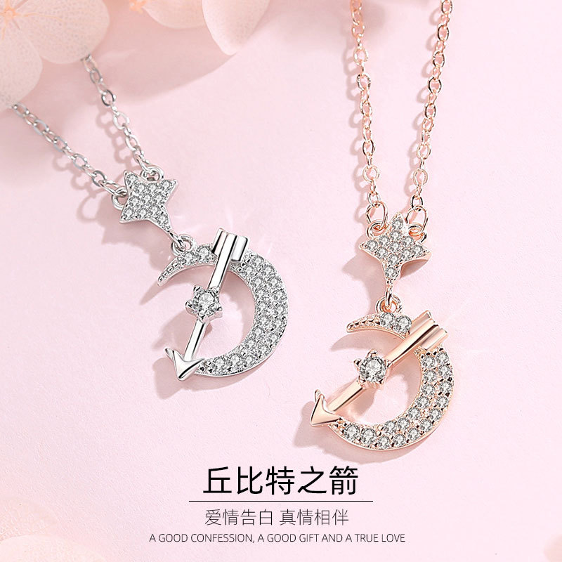 925 plata esterlina estrella Luna collar femenino neto popular rojo elegante simple Cupido flecha clavícula cadena viento frío para novia