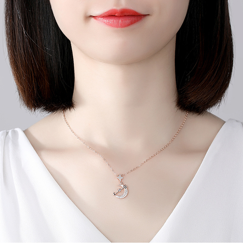 925 plata esterlina estrella Luna collar femenino neto popular rojo elegante simple Cupido flecha clavícula cadena viento frío para novia