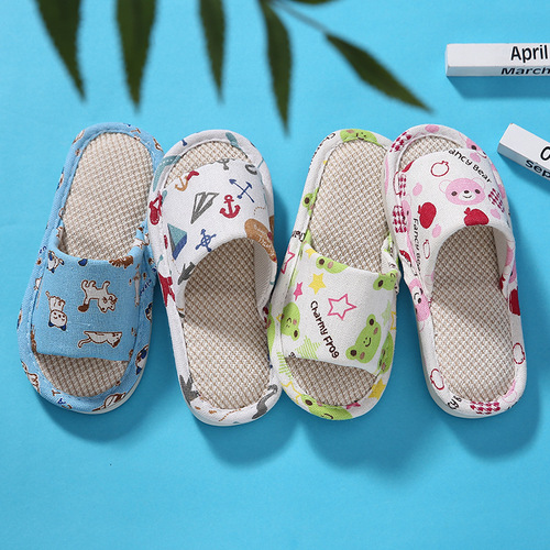 Children's Summer Slippers Cotton Linen Craft Indoor Boys Girls Kids Baby Home Use Linen Slippers Home Decor Cartoon