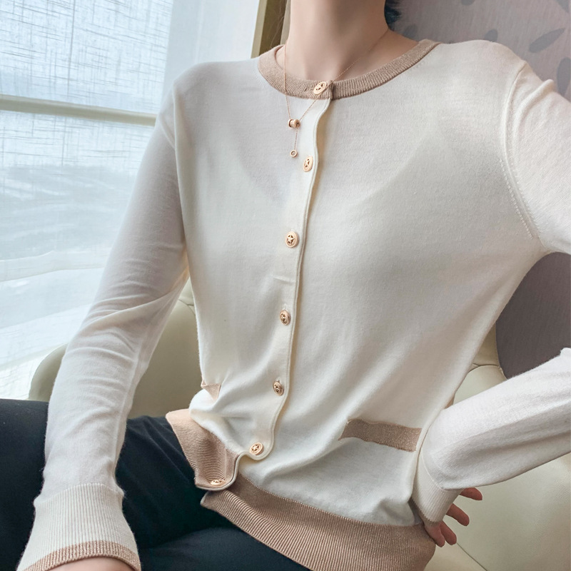 Special offer! Spring and Summer new fine wool bottoming round neck sweater cardigan long sleeve thin short sweater for women