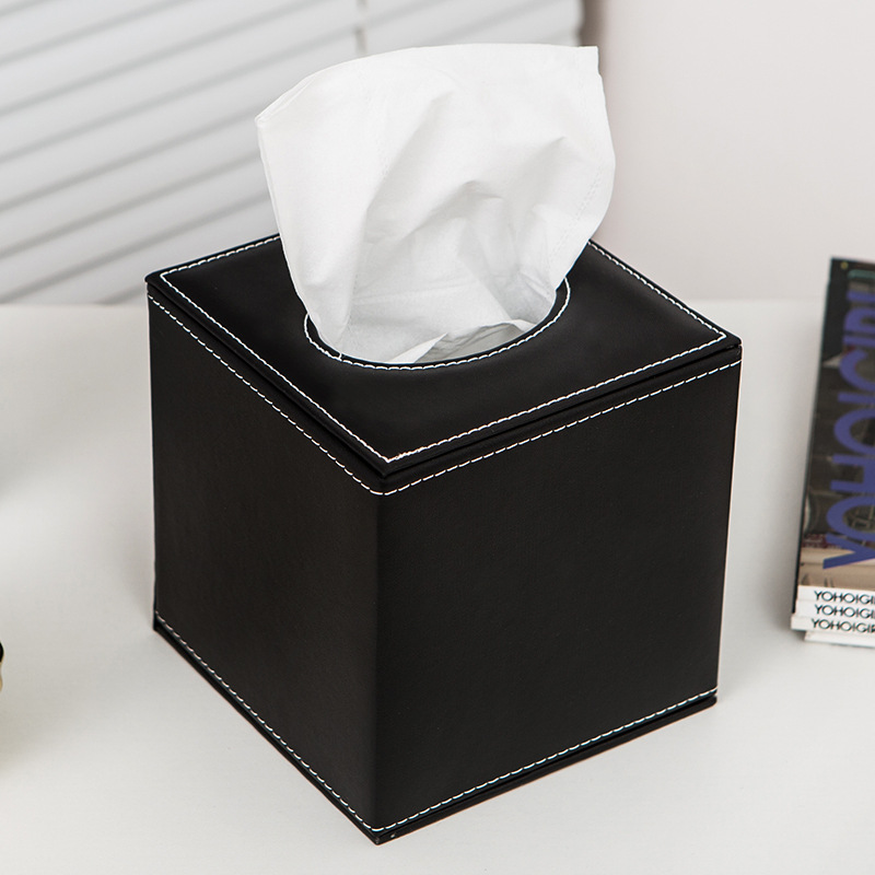 Roll paper box desktop storage box living room household tissue box Square leather hotel guest room creative tissue box