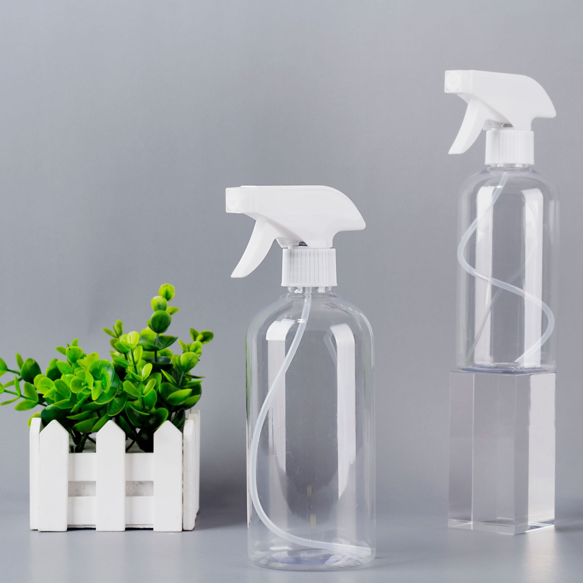 东莞现货500ml酒精喷雾液体包装瓶子 pet透明塑料84消毒水喷枪壶