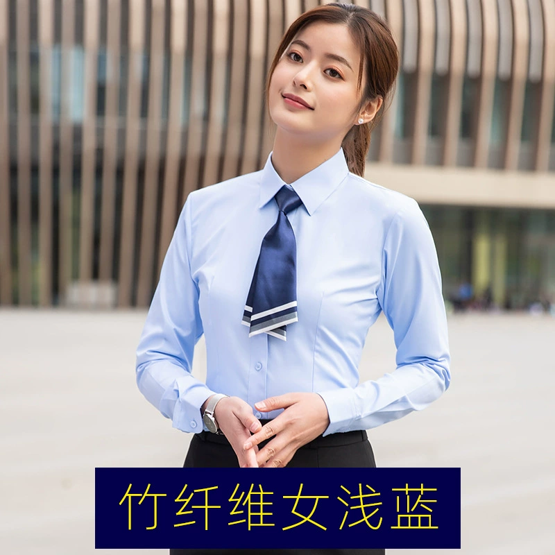 Elastic blue black shirt, white long-sleeve for work