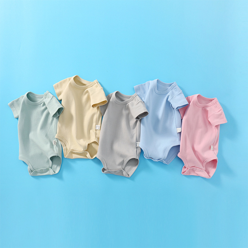 Light Plate Pure White Baby Shoulder Buckle Short-Sleeved Triangle Harper Double-Sided Cotton Base Bag Fat Clothes Jumpsuit Climbing Wear