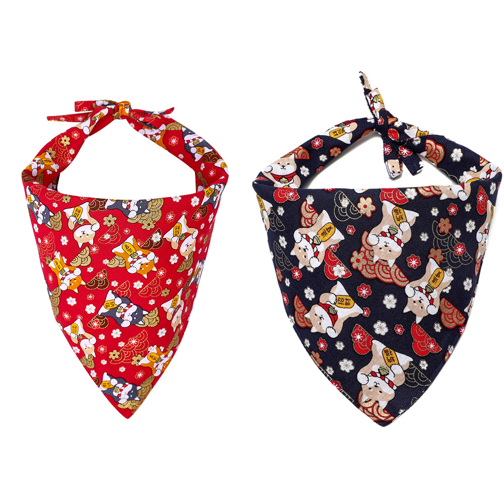 Fabricante en stock transfronterizo nuevo estilo japonés algodón mascota perro saliva toalla sarga perro triángulo toalla mascota triángulo toalla