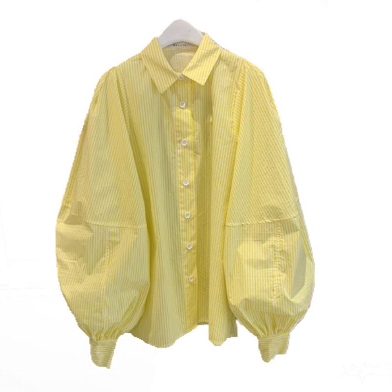 South Korea's Dongdaemun 2025 Spring Women's Lantern Sleeve Stripesd Shirt Women's Loose Slimming Look Long-Sleeved Sun Protection Clothing