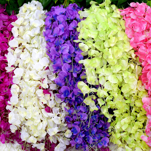 Simulation Wisteria Flower Artificial Flower Violet Ceiling Flower Vine Wall Hanging Simulation Encryption Plastic Wedding Decoration Artificial Flower Bean Flower