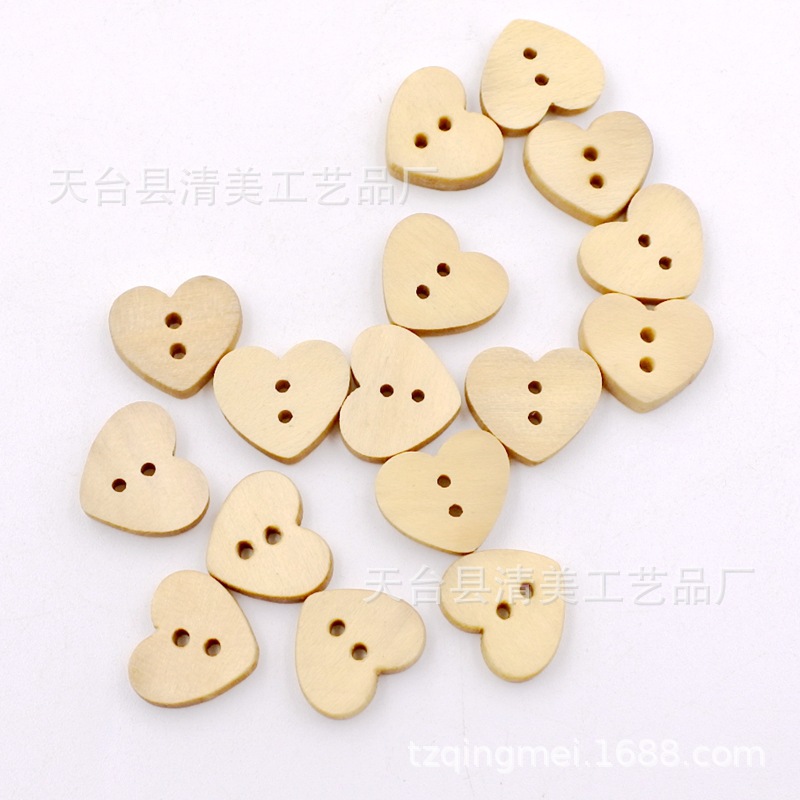 100 botones de madera en forma de corazón/bolsa de diámetro aproximadamente 1,8 cm en forma de corazón de impresión de madera maciza