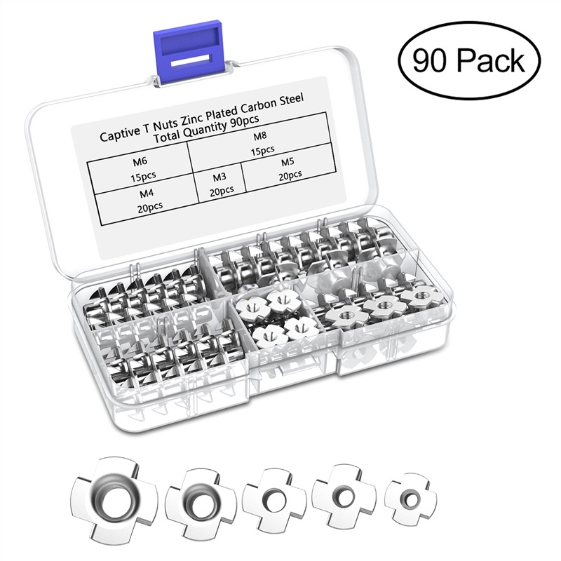 跨境专供90pcs碳钢家具四爪螺母音箱爪型镶嵌螺帽M3M4M5M6M8盒装