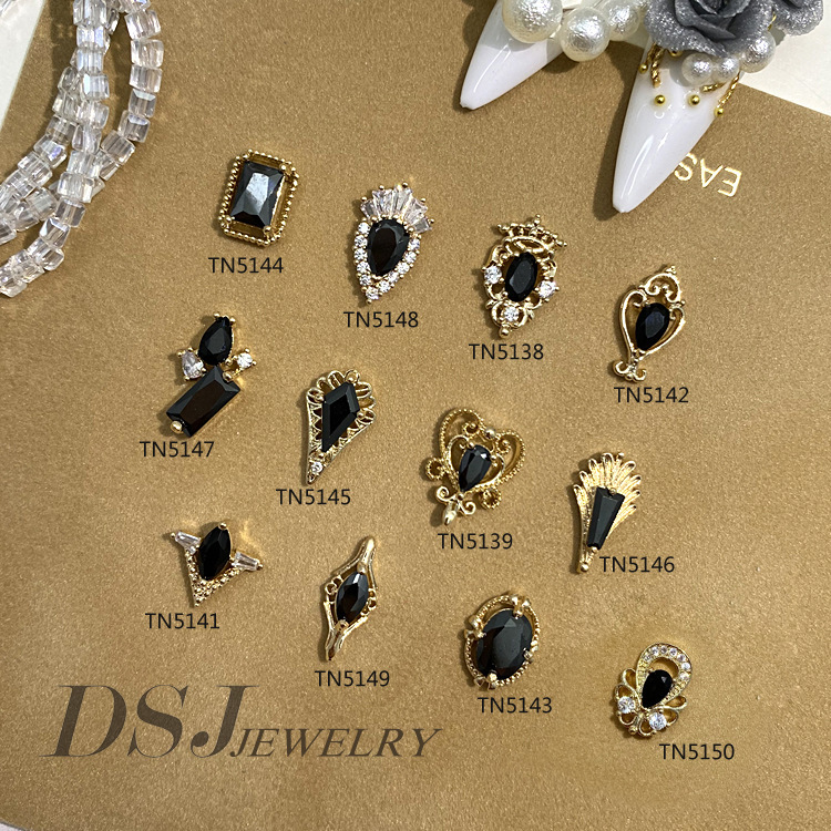 New black zircon punk cool style series nail zircon nail drill nail jewelry nail stickers