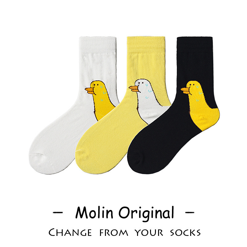 Mo Lin original trend lovers socks cartoon animation big silly goose duck cute Korean ladies tube socks men's socks