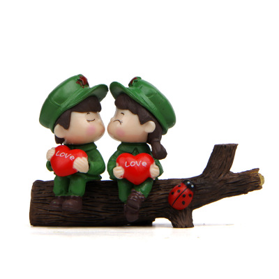 朴实情侣坐木头创意DIY 韩版创意小清新园艺 造景公仔摆件|ms