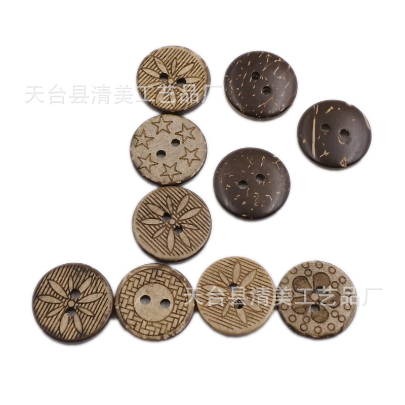 18mm mezclado Botón de coco tallado de dos ojos botón redondo 50 piezas de un paquete