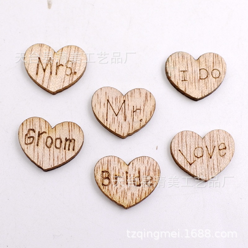 6 tipos de letras de grano de madera mezcladas con botones decorativos de madera de bricolaje 500 pc/bolsa