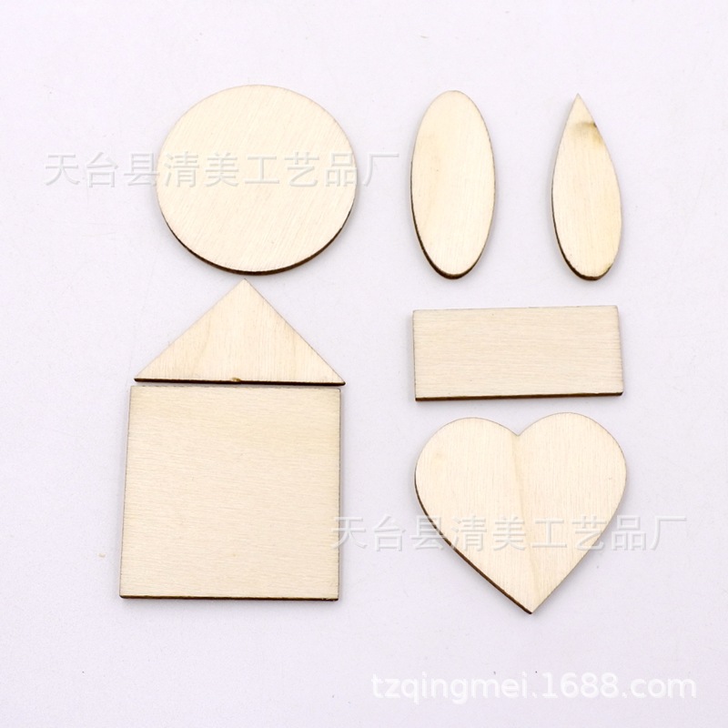Troncos de bricolaje, una variedad de formas, piezas de madera, triángulos mixtos, amor, rectángulos y otras piezas de madera decorativas 100 piezas/paquete