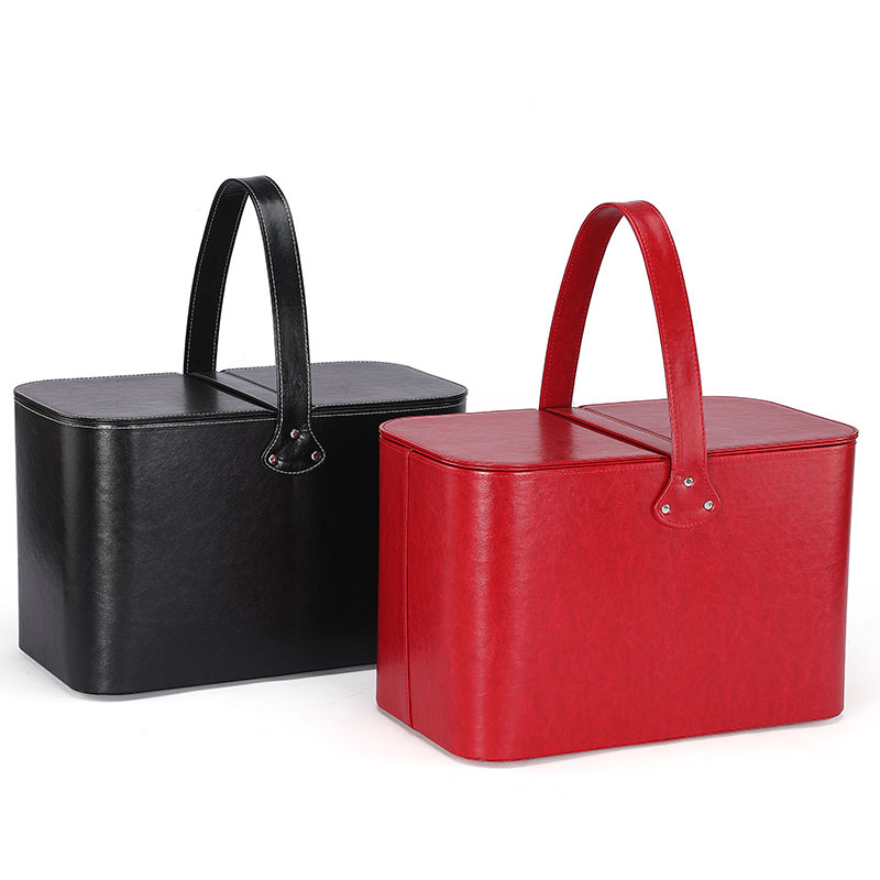 纯手工高档皮质创意婚庆糖果礼盒伴手礼手提篮子红喜事礼品盒子