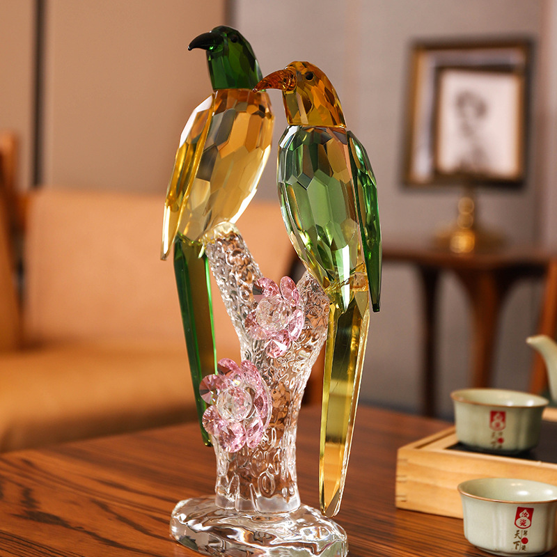 新中式几何水晶鸟酒店样板间客厅电视酒柜软装饰品鹦鹉工艺品摆件