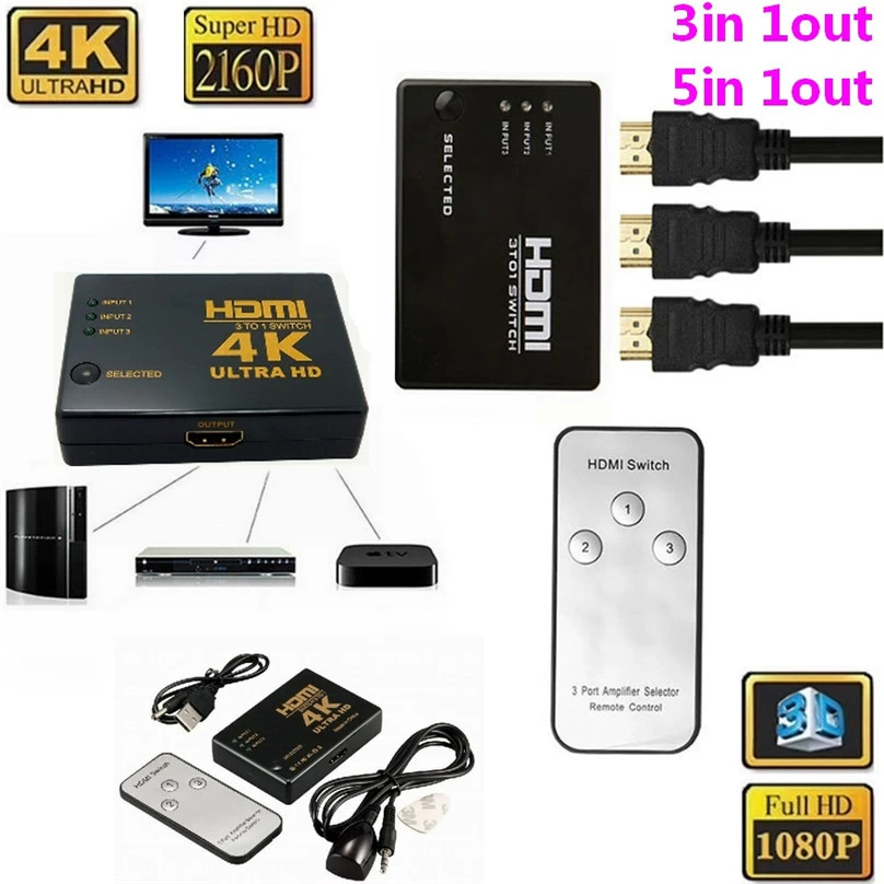 Оптовый конвертер HDMI 3 в 1 из 4K с пультом дистанционного управления инфракрасный переключатель 5