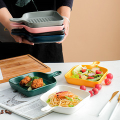 Nordic minimalist glazed oven cheese baking tray, one-handled household hotel restaurant ceramic dish baking bake rice plate