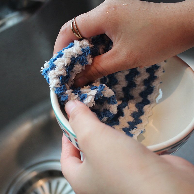 Colorido de doble cara polar paño absorbente paño no fácil de pegar aceite perezoso trapo fregado almohadilla de limpieza de la cocina paño de mano