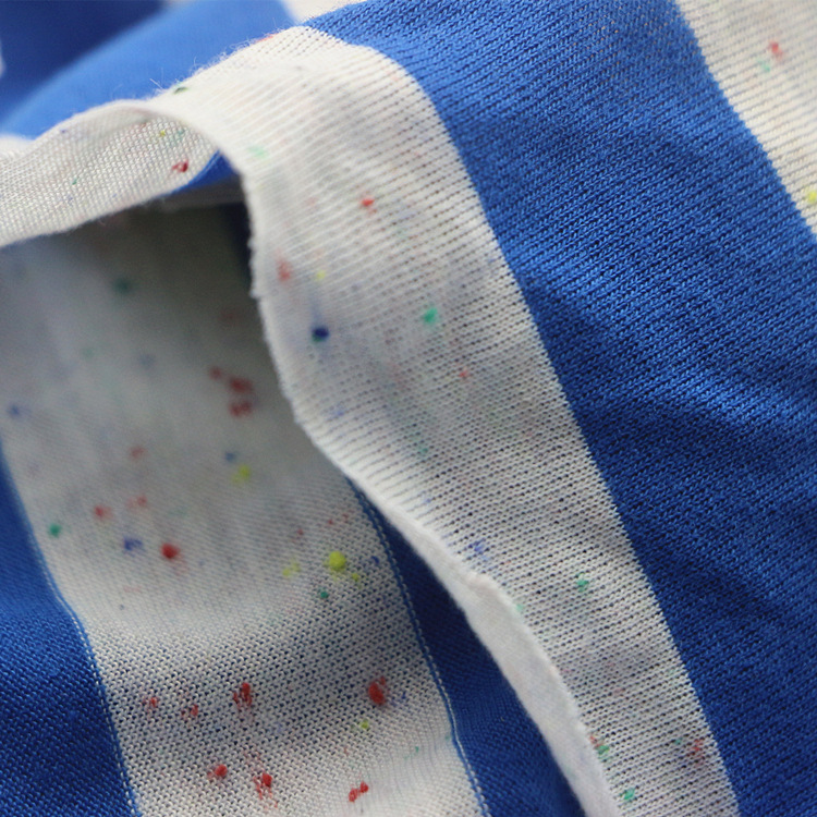 女装T恤裙子面料针织纬编全涤七彩点纱大循环彩条单面布汗布色织