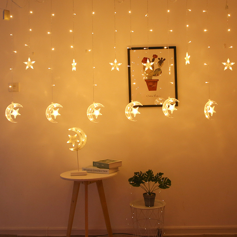 Estrella Luna estrella Luna luz Luna compañera estrella Luz Decoración al aire libre patio cortina luz decorativa estrella a prueba de lluvia Cadena de luz de colores