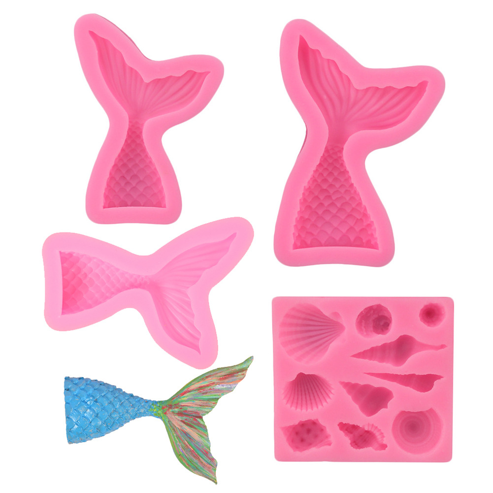 大小鱼尾海洋系列美人鱼蛋糕液态硅胶翻糖模具贝壳海螺西点装饰模