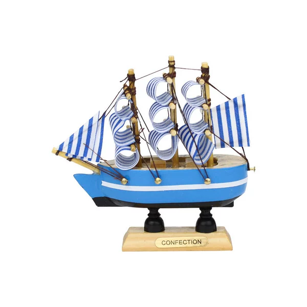 Small ordinary-wooden base blue sailing boat