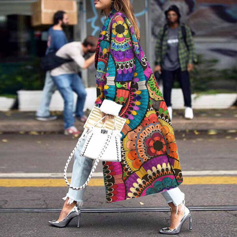 Abrigo Largo de Lana Estampado para Mujer de Tela de Lana, Engrosado, Manga Larga, para Invierno