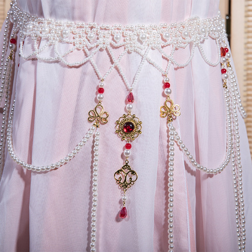 Hanfu waist chain women's ancient style long tassel pearl Tang style flat collar waist-length undershirt ancient accessories 39.9GF009
