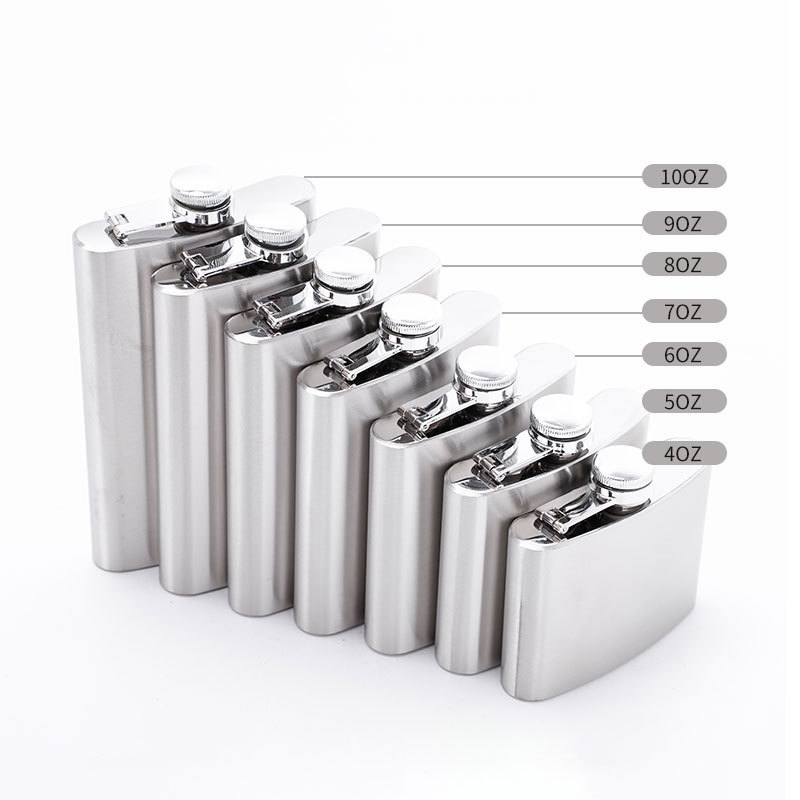 In Stock Wholesale 304 Stainless Steel Flask Portable Brushed Wine Bottle 4oz 5oz 6oz 7oz 8oz 9oz 10oz