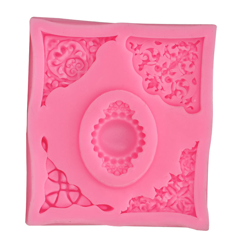 De estilo europeo de encaje diamante frontera molde de chocolate en relieve molde de silicona líquida fondant cake decoración molde