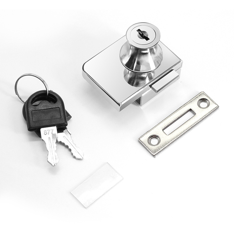 Cerradura para vitrinas y gabinetes de vidrio – Modelos 409 doble puerta, 407 escaparate y 328 diente (venta al por mayor)