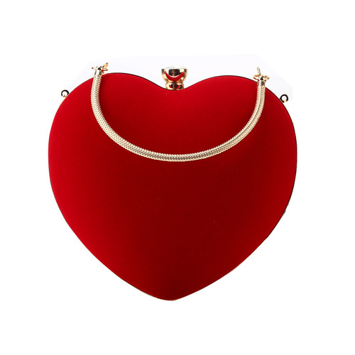 Evening bag Cross-border heart-shaped dinner bag Handmade suede clutch bag Simple with handle ladies banquet bag