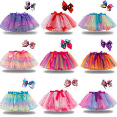 European and American new girls' skirts with lining and bow hairpins, star and moon mesh tutu skirts, tutu skirts, children's clothing