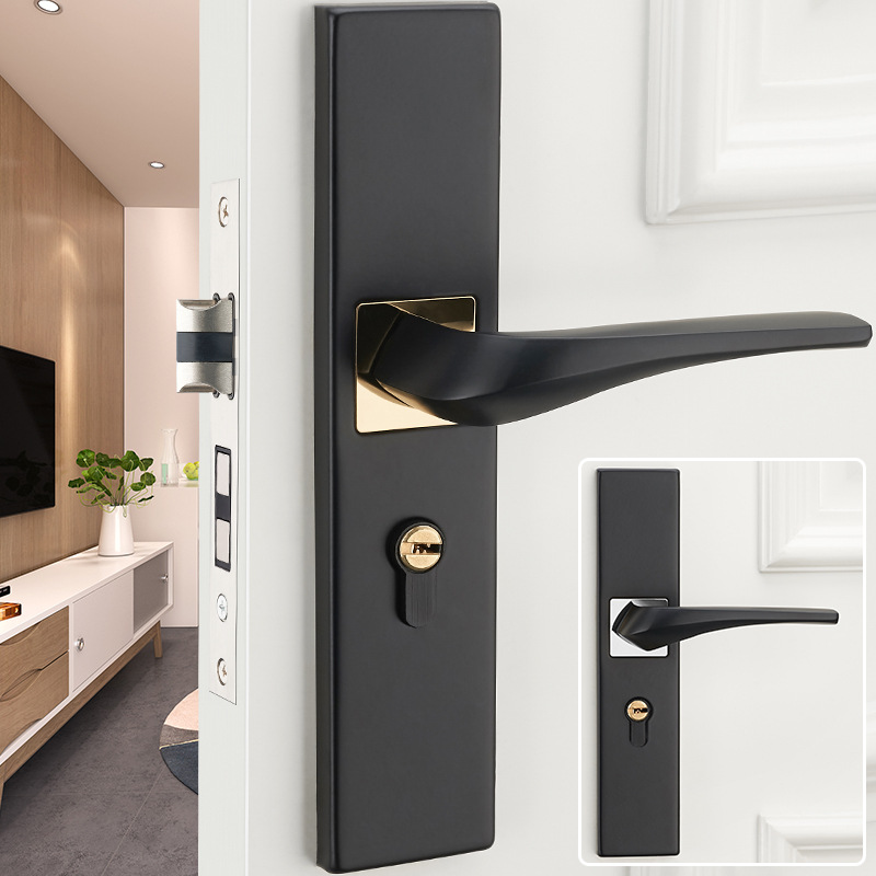 Dormitorio interior cerradura de la puerta de madera maciza simple cerradura de la puerta negra hogar mudo manija de la puerta cerradura de la puerta universal