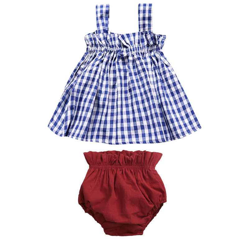 3XTZ8237B blue plaid top+pants