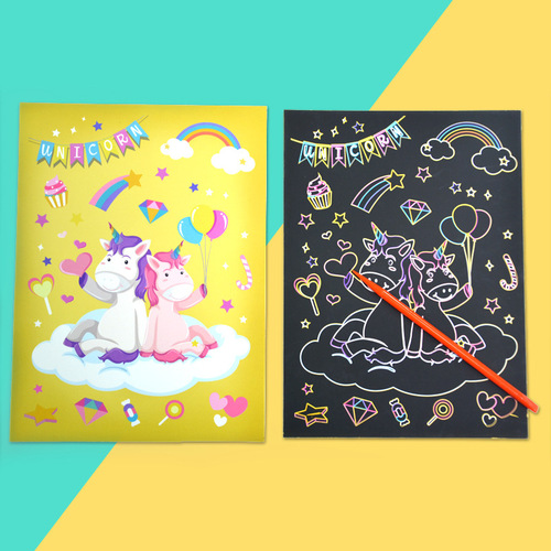 Scratch painting children's cartoon kindergarten students art creative diy graffiti supplies set colorful scratch painting book
