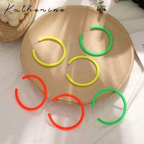 S925 Silver Needle No Piercing Earrings Ear Clip Women's Fluorescent Candy Color Bungee Exaggerated Hyunya Colorful Circle Women's Earrings