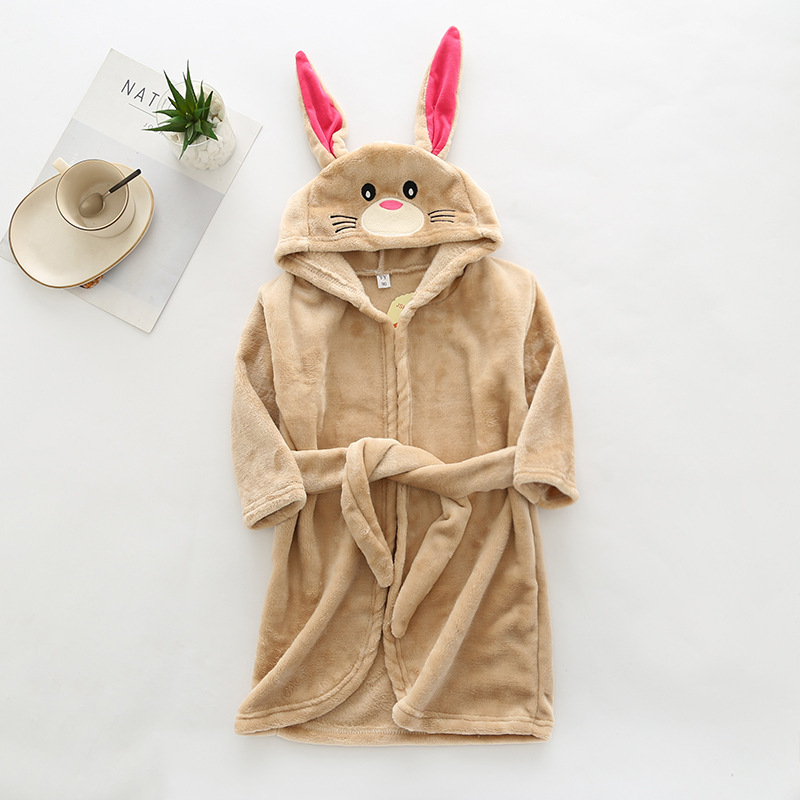 2021 Otoño e Invierno dibujos animados para niños ropa de hogar franela con capucha con cordones para niños y niñas Albornoz camisón animal
