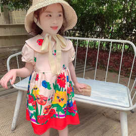 女童裙子飞袖草莓连衣裙公主裙26夏装新款外贸童装代发3-8岁