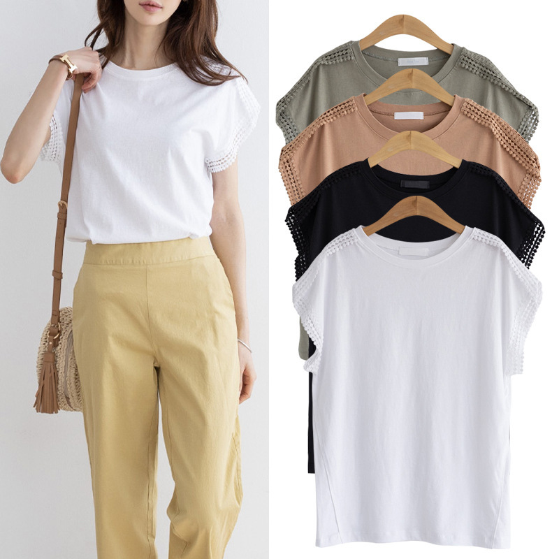 Short sleeve T-shirt women's summer 200kg hollow bat sleeve top T-shirt Women's loose size fat mm base shirt ins tide