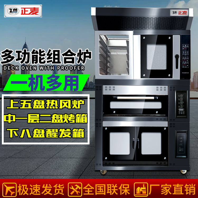 正麦烤鸡翅炉一层二盘电烤炉燃气烤箱披萨炉多功能热风炉带醒发箱