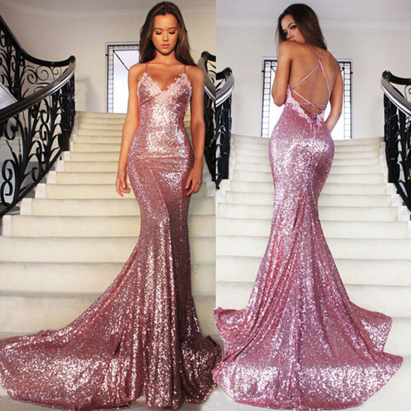 Vestido de Noche Sexy con Tirantes Finos y Lentejuelas, Estilo Europeo y Americano, Nuevo Verano 2025, para Mujer, Estilo Amazon y eBay