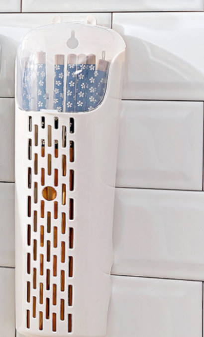 Wall-Mounted Chopstick Barrel Chopstick Cage Household Plastic with Lid Punch-Free Dust-Proof Spoon Chopstick Storage Rack Chopstick Box