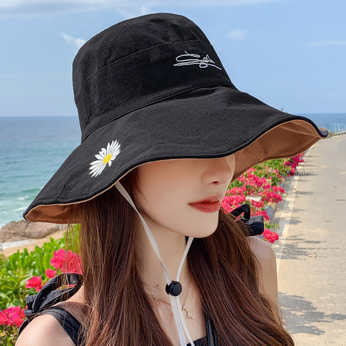 Small Daisies Fisherman Hat Spring and Autumn Double-Sided Big Brim Sunscreen Sunshade Cap Women's Korean Version Summer Face Covering Sun Hats 