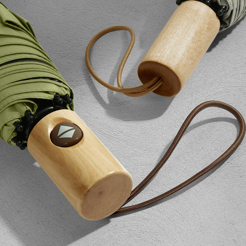 Engraved wooden handle fully automatic sun protection folding anti-UV sun umbrella vinyl parasol advertising umbrella