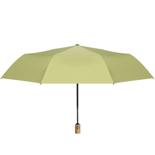Engraved wooden handle fully automatic sun protection folding anti-UV sun umbrella vinyl parasol advertising umbrella