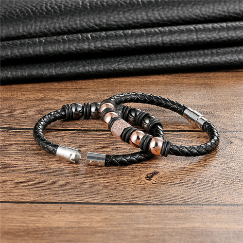 Alibaba.com Amazon Europe and America Best Selling Men's Double Layer Diamond Hand Chain Woven Leather Hand Chain Compatible for Women