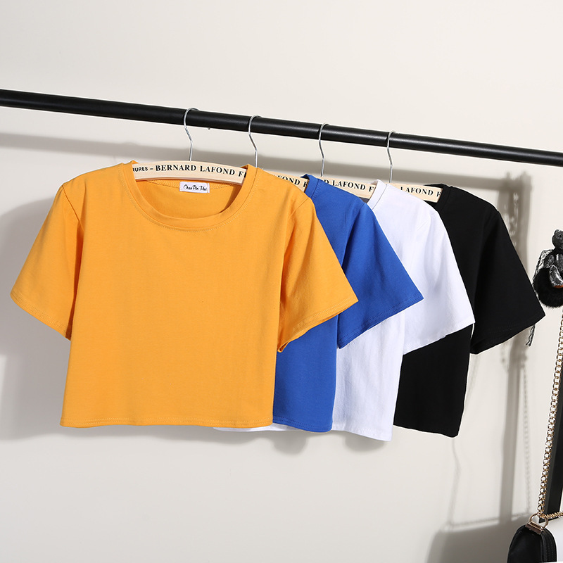 Navel-exposed Short-sleeved Women's Summer Short T-shirt Navel-leaking Loose High Waist Top Short Half-sleeved T-shirt Small Shirt